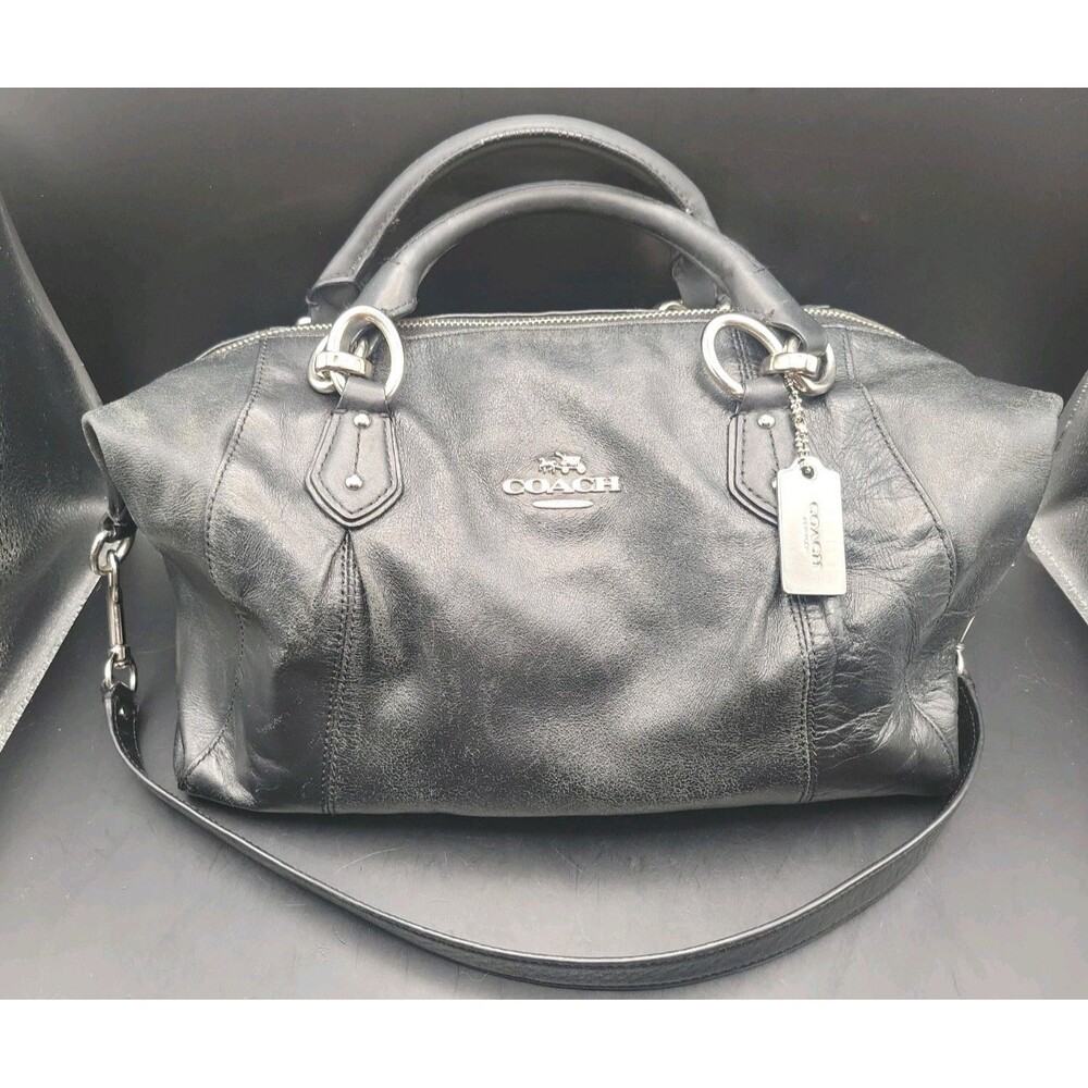 Coach Colette Black Leather Satchel Crossbody Bag F33806 Carryall Handbag